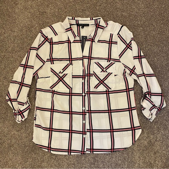 Adrienne Vittadini Women's Long Sleeves Button Up Top Roll Tab Sleeve Size L NWT - Picture 2 of 15